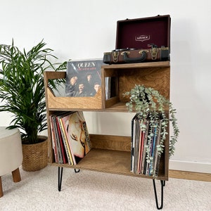 Record Player Console – Mid Century Vinyl Record Stand – Wooden Turntable Cabinet – LP Storage Unit – Handmade Media Console, Vinyl records