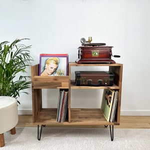 Walnut Vinyl Console, Vinyl end table, Vinyl Display