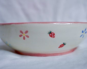 ceramic strawberry daisy trinket dish