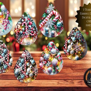 Candy Cane Weihnachten Ohrring Design Bundle, Set von 7 Candy Cane Weihnachten Design PNG Dateien, digitaler Download für Ohrring Rohlinge