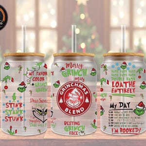 Christmas Grinch - Libbey Glass Can Wrap PNG - 16oz, Libbey Glass Can Wrap - Digital Sublimation Design
