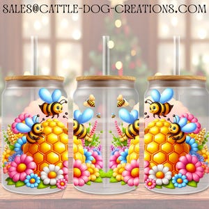 Bumblebee & Beehive - Libbey Glass Can Wrap PNG - 16oz, Libbey Glass Can Wrap - Digital Sublimation Design