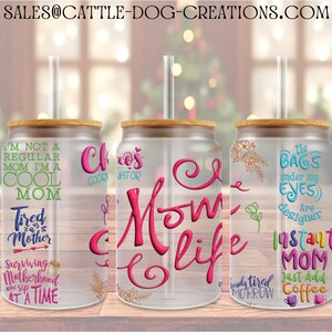 Cool Mom - Mom Life - Libbey Glass Can Wrap PNG - 16oz, Libbey Glass Can Wrap - Digital Sublimation Design