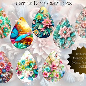 Vibrant Spring Floral Teardrop Earring Sublimation Designs--8 Pack