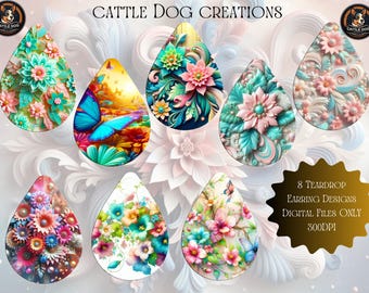 Vibrant Spring Floral Teardrop Earring Sublimation Designs--8 Pack