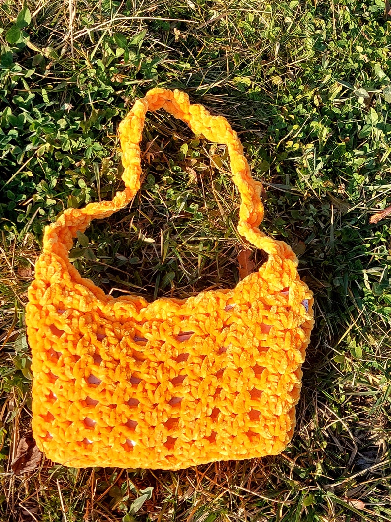 Crochet Bag Velvet Yarn Bags Handmade Bag Velvet Rope zdjęcie 3