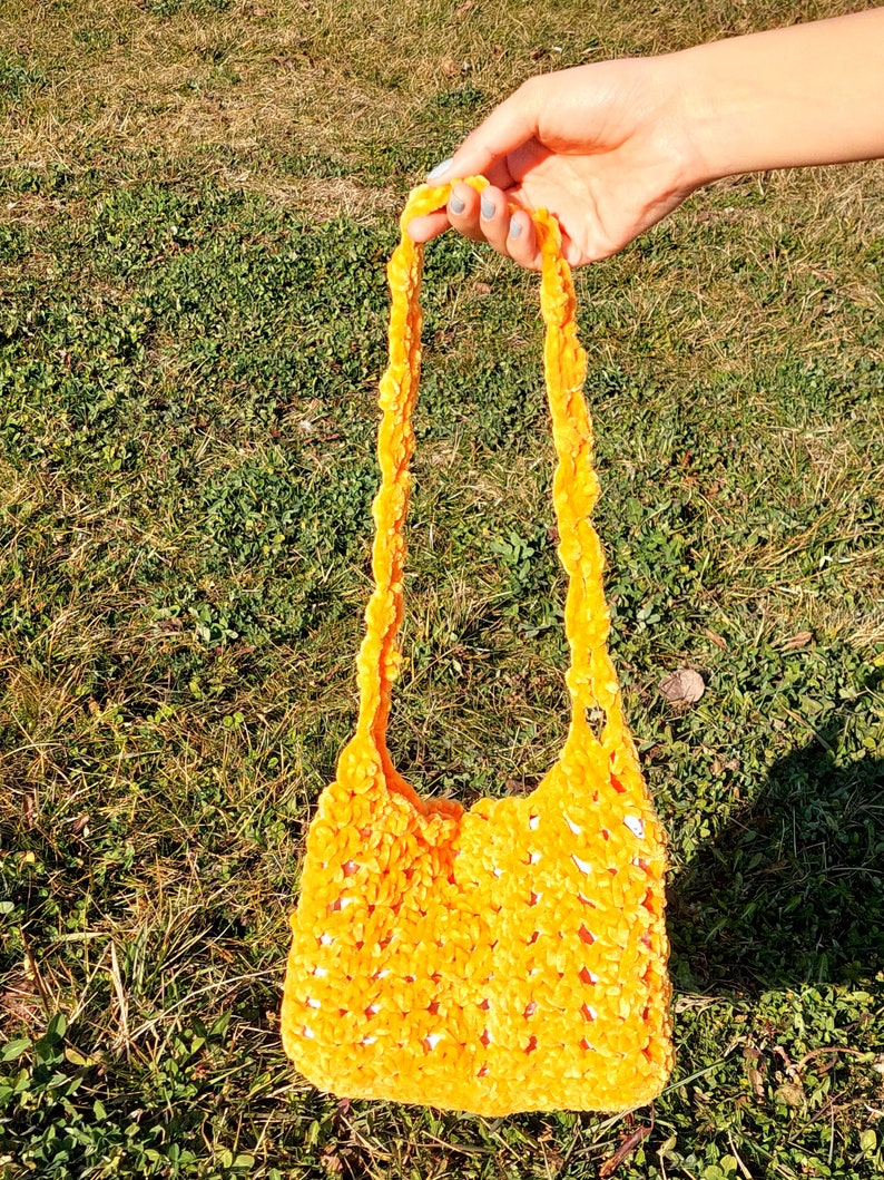 Crochet Bag Velvet Yarn Bags Handmade Bag Velvet Rope zdjęcie 2