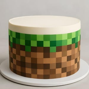 Minecraft Pixel Gaming Themed Edible Cake Topper Wrap Around