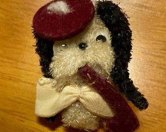 Vintage Filz Hundebrosche - 1950er Jahre Handgefertigte Hundehalskette mit Beret