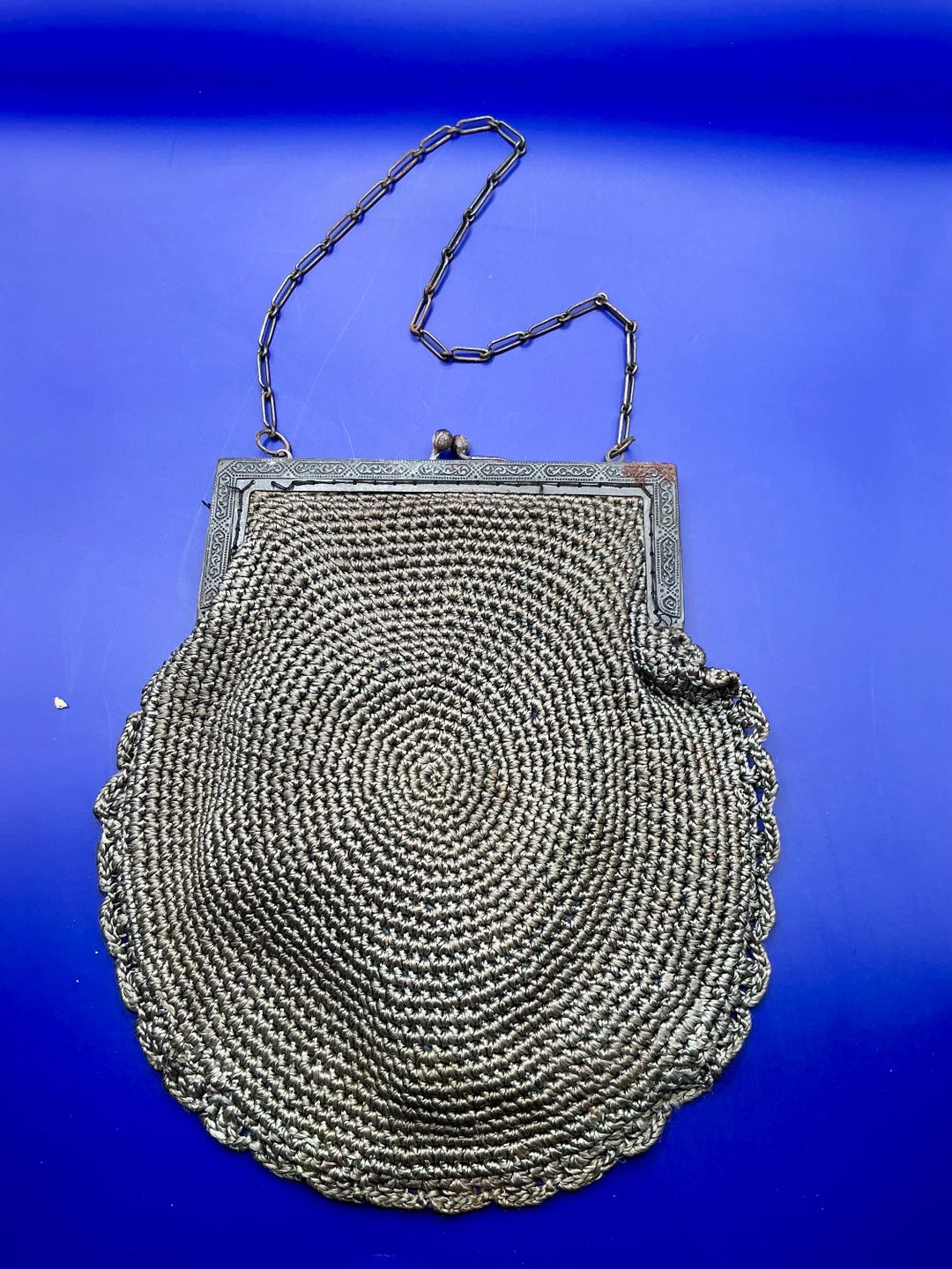 Antique Edwardian Handmade Crochet Evening Bag With Metal Frame and ...