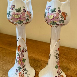 Southfields Fine Bone China Pair Floral Candlesticks Shabby Chic Vintage style