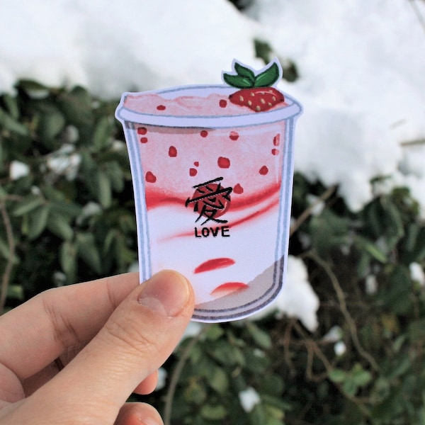 Strawberry Yakult Yogurt Boba Drink Love Stickers