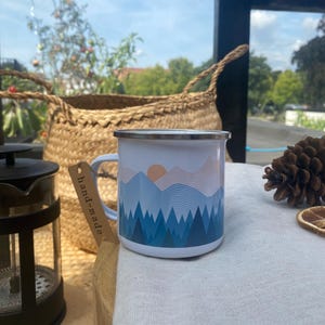 Mountain Camping Mug Abstract Geometric Enamel Mug Modern Nature Gift