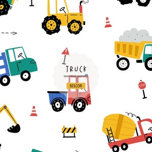 Construction Truck Seamless Pattern – Kids Fabric, Nursery Decor (PNG JPG Download)