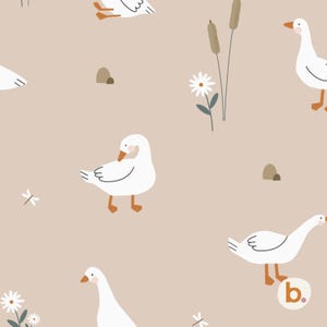 Padrão sem costura de ganso, papel digital com animais de fazenda, tecido neutro para quarto de bebê, uso comercial PNG JPG