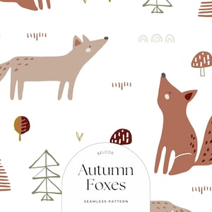 Autumn Foxes Seamless Pattern: Scandinavian Design Woodland Animals (Digital Print JPG/PNG)