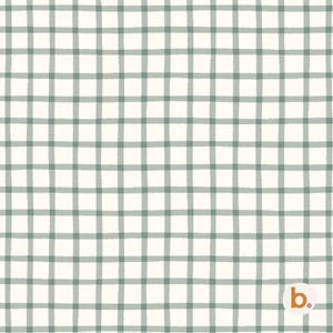 May include: A repeating grid pattern featuring sage green hand-drawn style lines intersecting on a solid off-white background. The lines create a consistent check or plaid design across the entire surface, with a small circular logo in the corner.