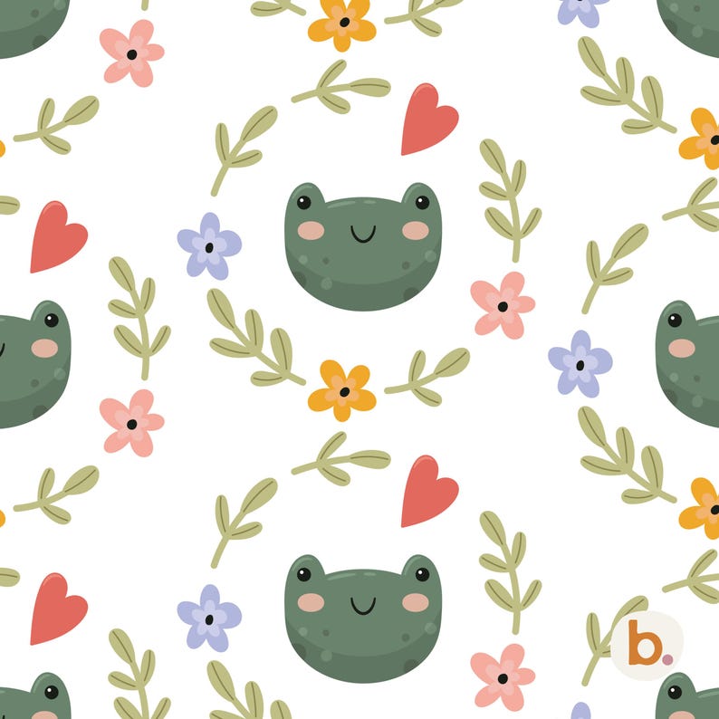 Frog Seamless Pattern Digital Paper, Lily Pad Pond Frogs Print, Wetland ...