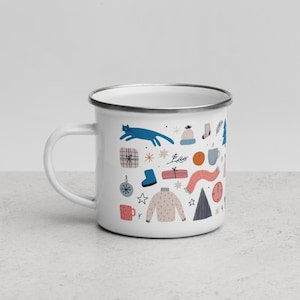 Christmas Enamel Mug – Festive Holiday Camping Cup – Durable Outdoor Coffee or Tea Mug – Cozy Winter Gift for Her and Him – Holiday Cheer