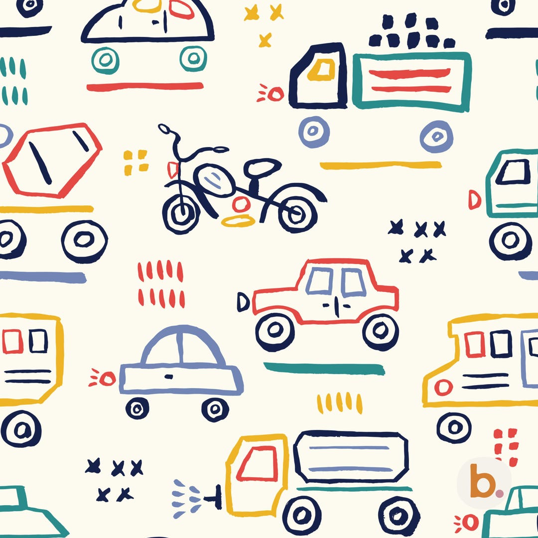Vehicle Seamless Pattern Digital Paper, Cars Trucks Transport Print ...