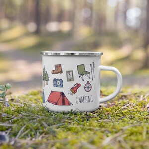 Camping Enamel Mug – Adventure Coffee Cup – Lightweight Hiking Travel Mug – Campfire Tea Cup Gift for Nature Lovers