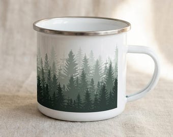 Forest Enamel Mug, Pine Tree Camping Cup, Nature Lover Gift