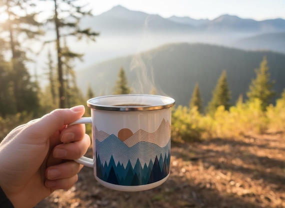 Mountain Mug Enamel Camping Outdoor Mug For Hiking Gift Mountain Lover Outdoor Scenic Coffee Tea Mug