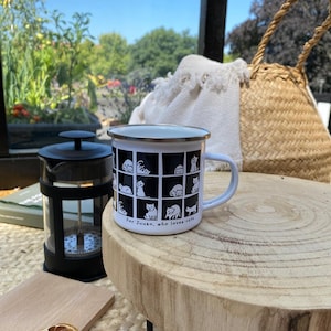 Personalized Cat Enamel Mug: Custom Pet Portrait Camping Cup