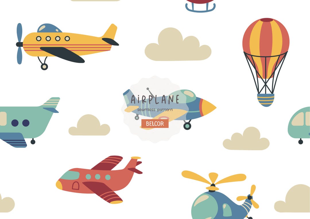 Aviation Seamless Pattern With Cute Airplanes and Balloons Kids Nursery ...