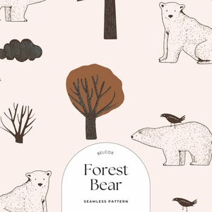 Forest Bear Digital Print: Hand-Drawn Nature Pattern (JPG & PNG