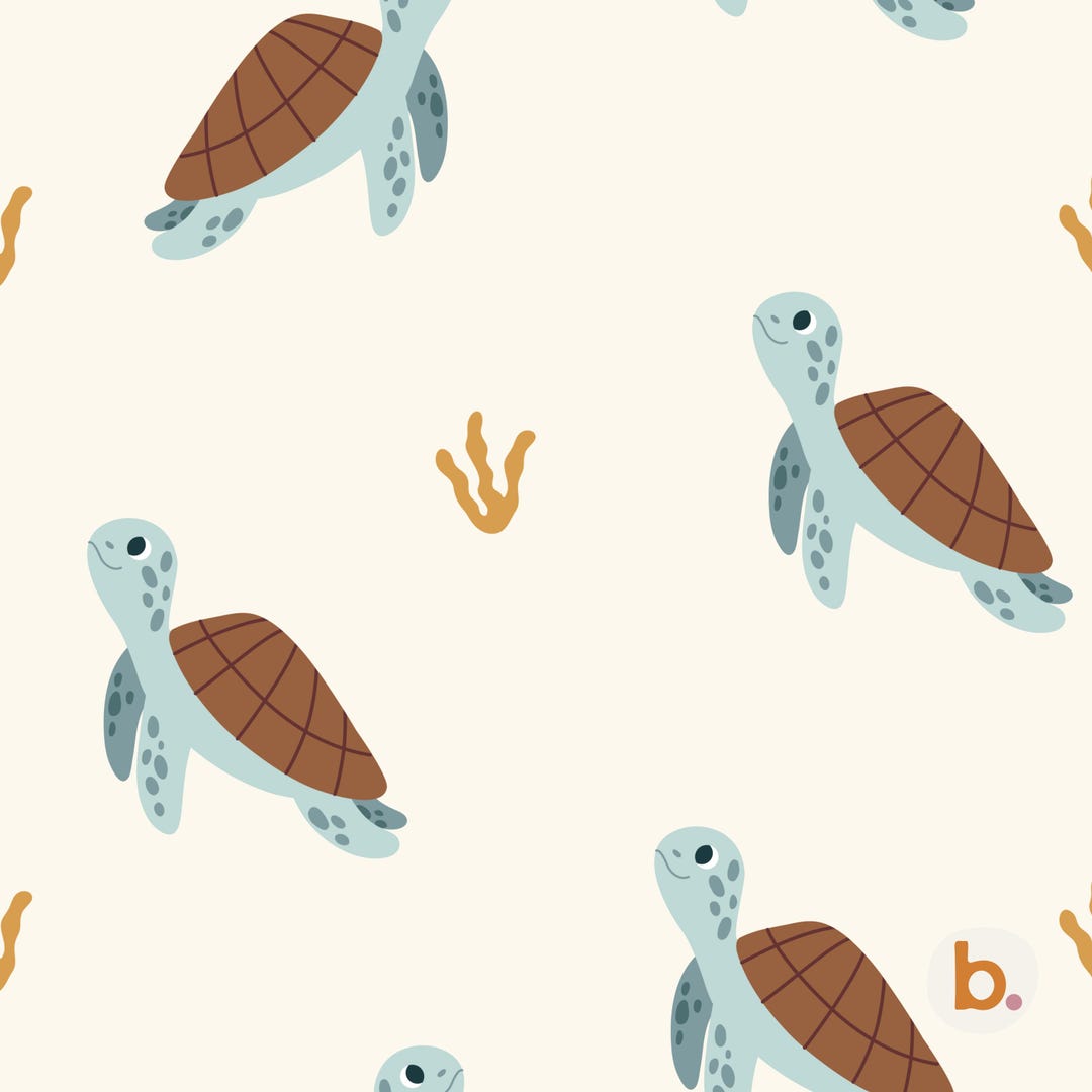 Turtle Printed Pattern Turtle Seamless Pattern Digital Paper, Fun Sea Animal Print, Kids Ocean ...