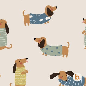 Padrão sem costura de Dachshund, papel digital de cachorro salsicha, uso comercial PNG JPG