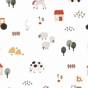 Farm Animal Seamless Pattern, Country Nursery Digital Paper, Commercial Use PNG JPG