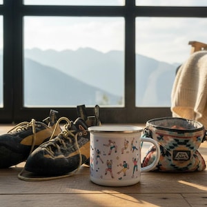 Caneca de escalada esmaltada, presente para escaladores de boulder, caneca durável para acampamento ao ar livre para entusiastas de escalada e trilhas