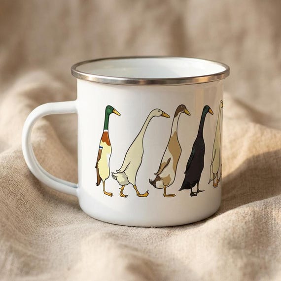Indian Runner Duck Enamel Mug, Duck Lover Gift, Farmhouse Camping Cup