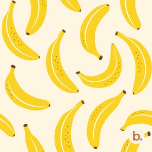 Peut inclure: Motif répété de bananes jaunes avec des tiges marron et de petits points bruns sur fond crème. Les bananes sont disposées dans différentes orientations, créant un design amusant. Idéal pour les textiles, les papiers peints ou les utilisations décoratives.