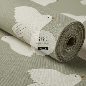 White Birds Seamless Pattern Boho Cottagecore Scandinavian Repeat Cozy Neutral Fabric Design Digital Download