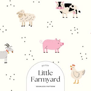 Cute Farm Animals Pattern – Seamless Digital Paper for Fabric, Nursery, Scrapbooking, Baby Farm Animal Digital Paper, Wrapping, DIY Crafts