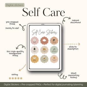 Autocollants numériques pour prendre soin de soi - Ensemble PNG de routine quotidienne - Autocollants pour agenda numérique Mindful Activities - Bien-être et équilibre pour GoodNotes ou iPad