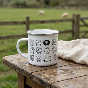 Sheep Enamel Mug, Black Sheep Farmhouse Cup, Sheep Lover Gift