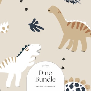 Dinosaur Seamless Pattern Bundle – 4 Cute Dino Repeat Designs | Kids Digital Paper | Boys Nursery Background | PNG & JPG Set