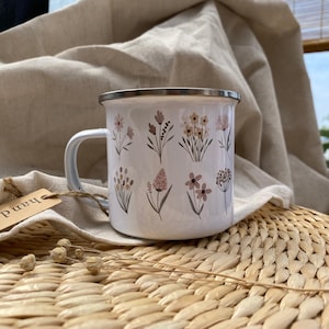 Floral Enamel Camping Mug: Watercolor Wildflower Design