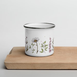 Floral Enamel Camping Mug: Cottagecore Coffee Cup, Nature Lover Gift