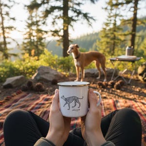 Tazza smaltata con cane Whippet, regalo personalizzato per gli amanti degli animali, tazza per levrieri