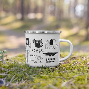 Taza de esmalte para niños - Animales de safari irrompibles, taza de café infantil con temática de animales, resistente y portátil