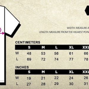 May include: White t-shirt with size chart in inches and centimeters. The chart details width and length measurements for sizes S to 5XL. The text "MENS T-SHIRT" is at the top. Fabric is 100% cotton.