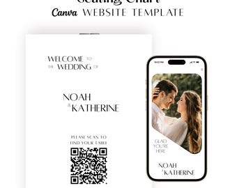 Digital Seating Chart Website Template with QR Code Wedding Welcome Sign, Alphabetical Guest List