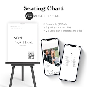 デジタル座席表 Canva ウェブサイトテンプレート 結婚式のアルファベット順ゲストリスト スキャン可能なQRコード