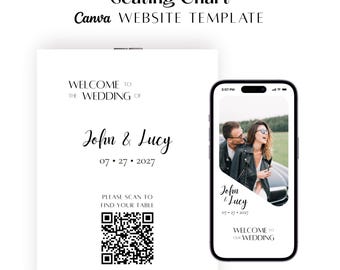 Digital Seating Chart Website Template with QR Code Wedding Welcome Sign, Alphabetical Guest Lookup