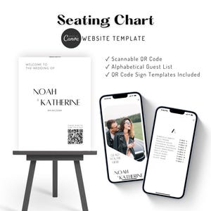 Digital Wedding Seating Chart Website Template: Scan QR Code (Canva) Alphabetical Guest List